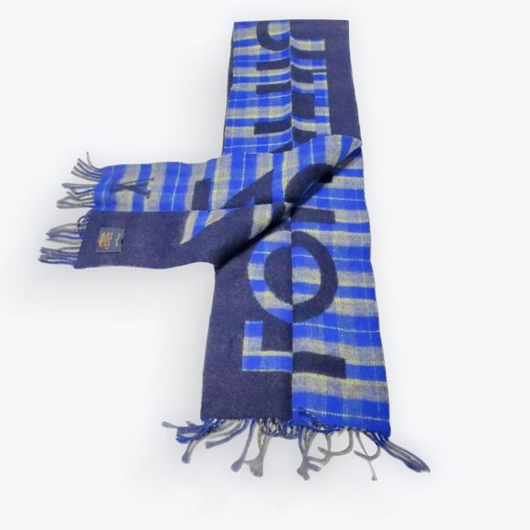 Auth Louis Vuitton Logo Plaid Blues Wool Cashmere scarf - Picture 5 of 10